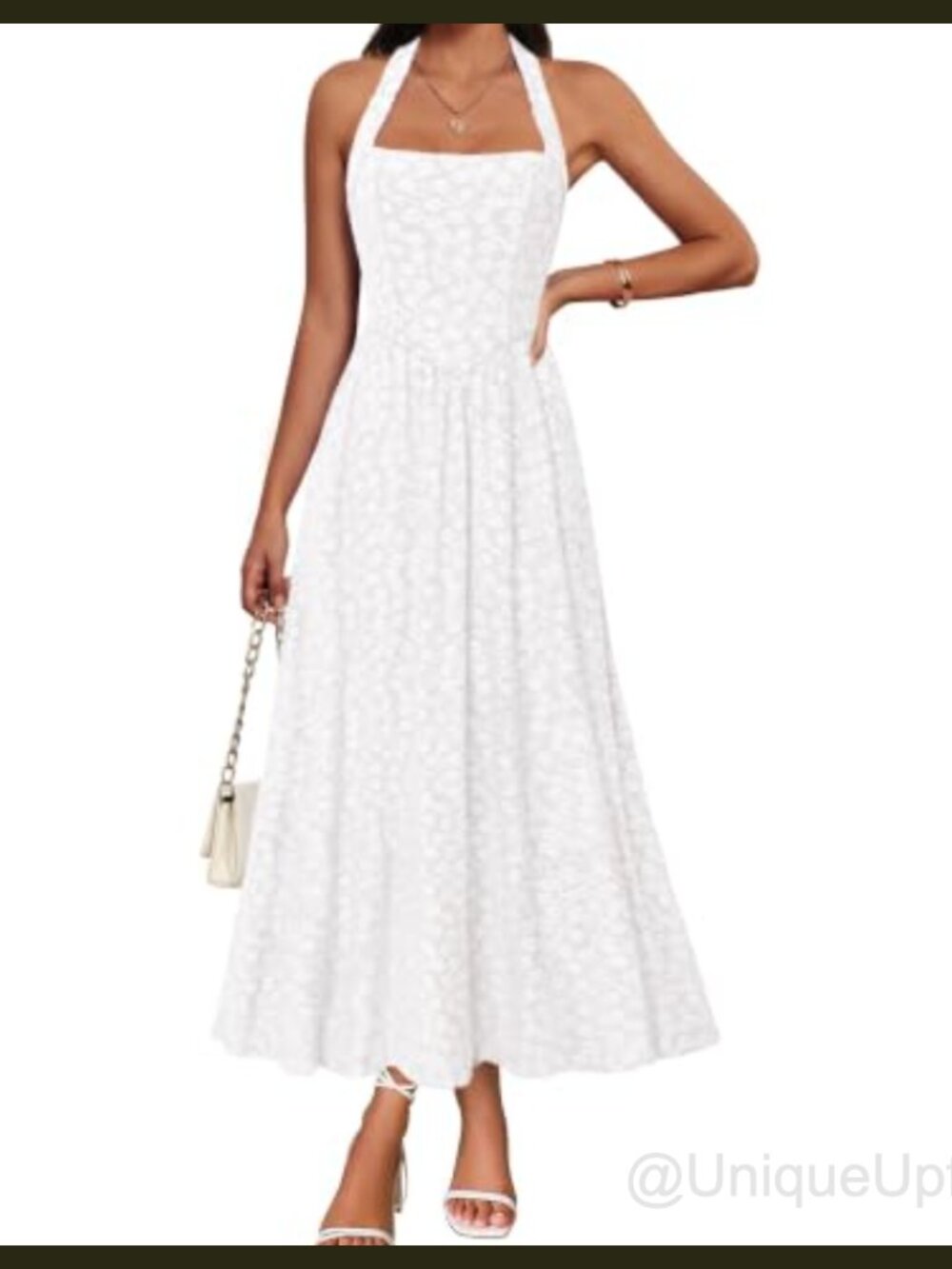 IWD Backless Halter Midi Dress Jacquard Floral A-Line Sleeveless
